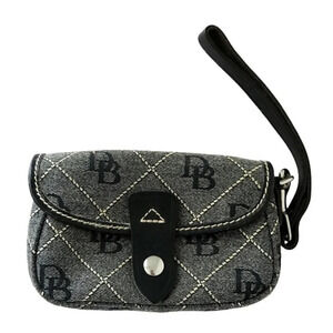 Dooney & Bourke Gray & Black Signature Jacquard Flap Wristlet Pouch / Wallet